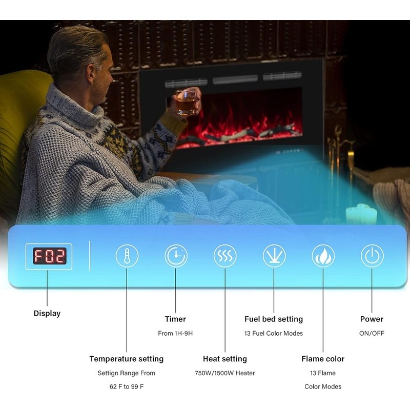 Electric Fireplace Insert Wall Mount 169 Flame Effects Remote Control Heating US