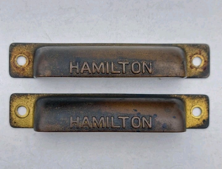 Antique Bin Pulls Drawer Printers Cabinet Hamilton Handle Brass Hardware Pair