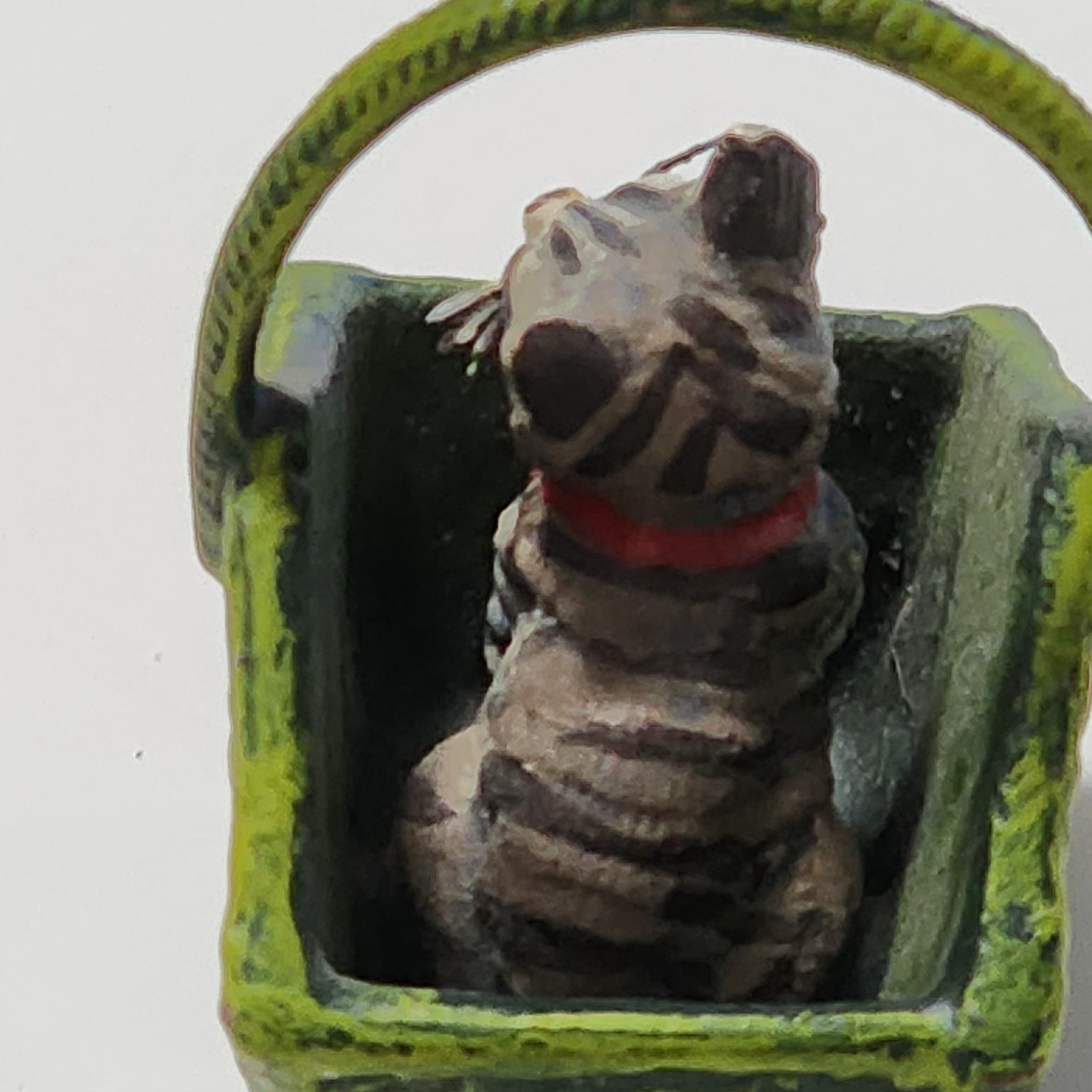 Bermann Vienna Bronze Cold Painted Kitten in Green Basket Figurine