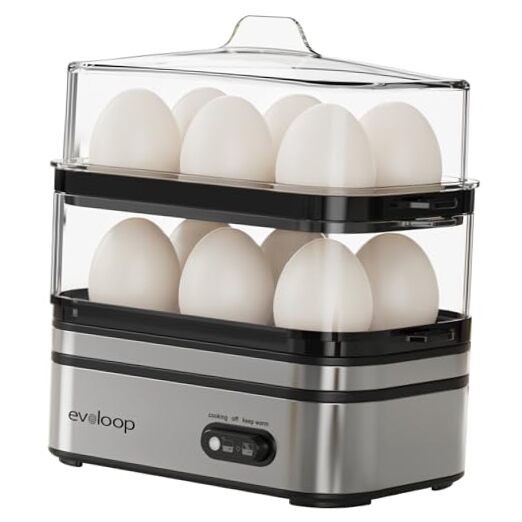 Rapid Egg Cooker Electric 12 Eggs Capacity, Soft, Medium, Hard Boiled, Silver