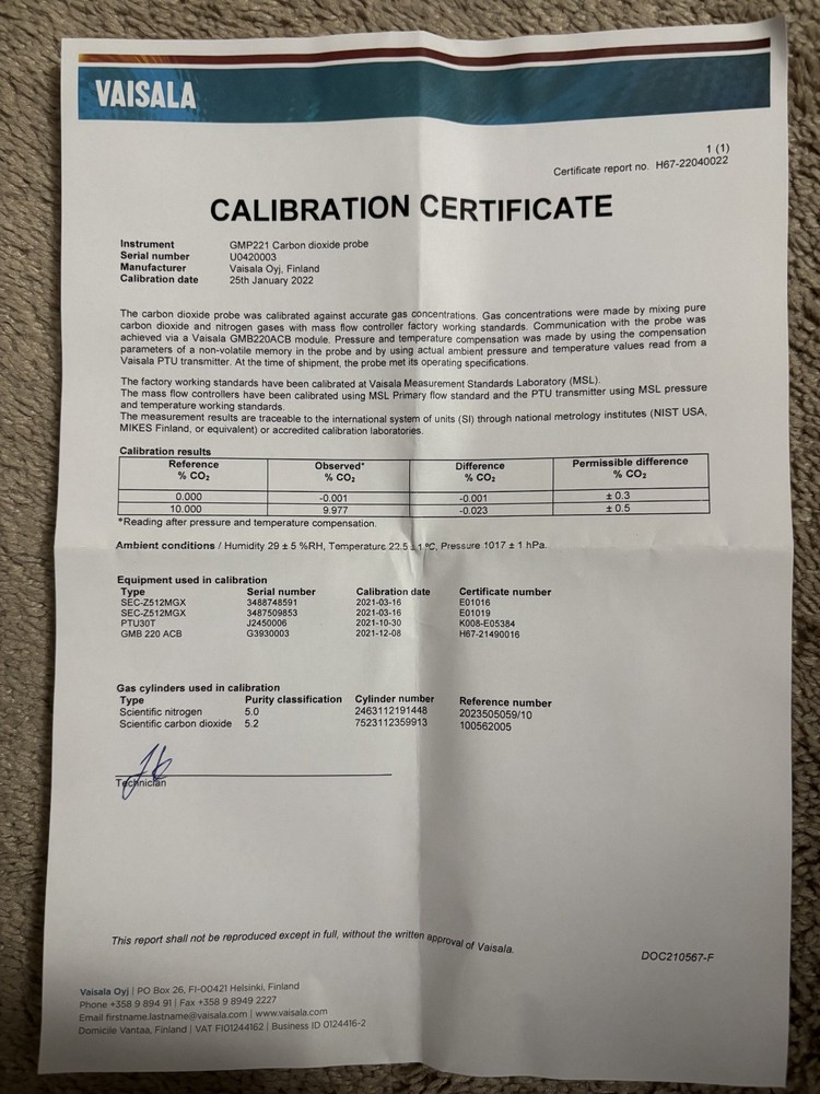 Vaisala GMP221 Carbon Dioxide Probe