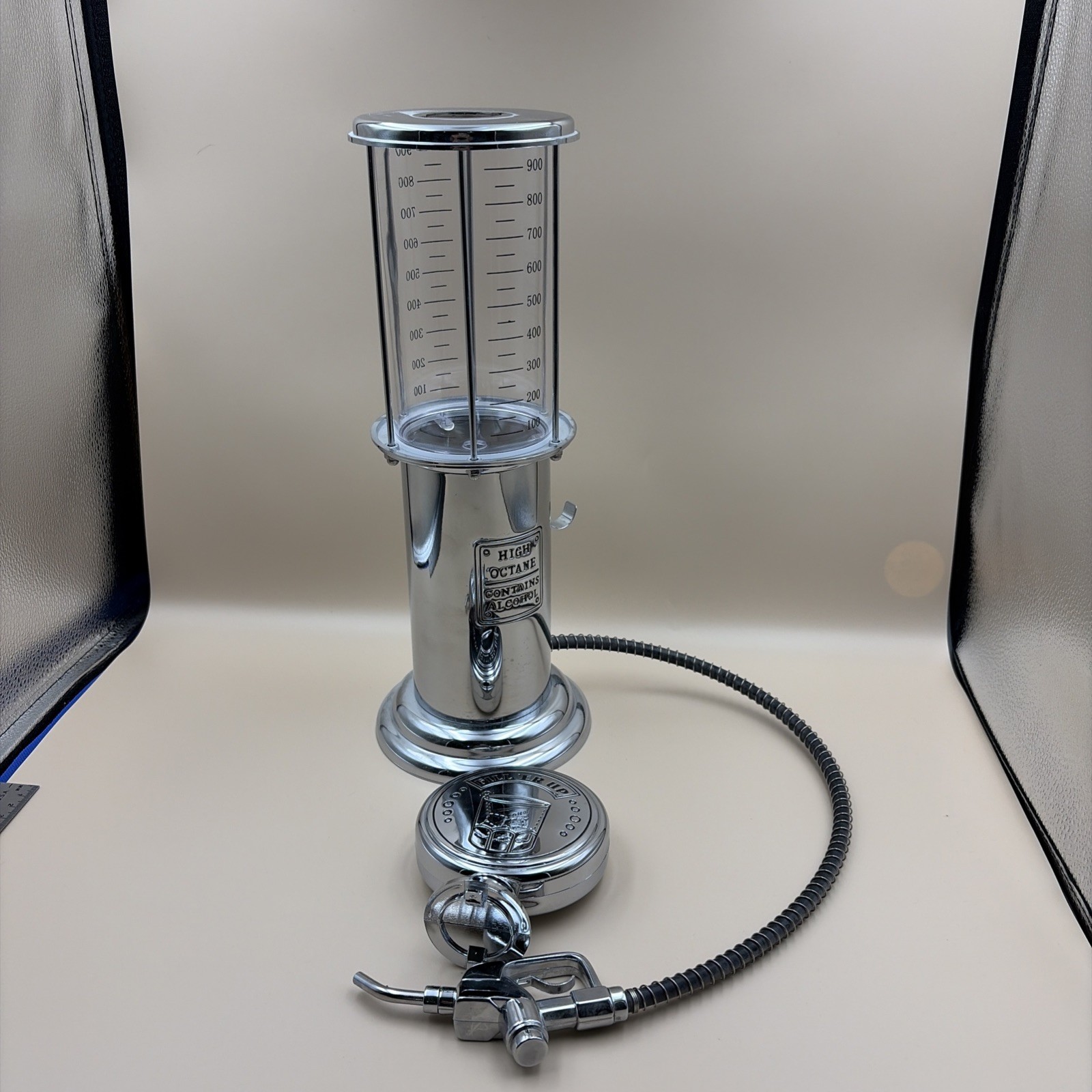 Gas Pump Bar Liquor Dispenser Godinger Fill 'Er Up Chrome 30 ounces 19" Tall