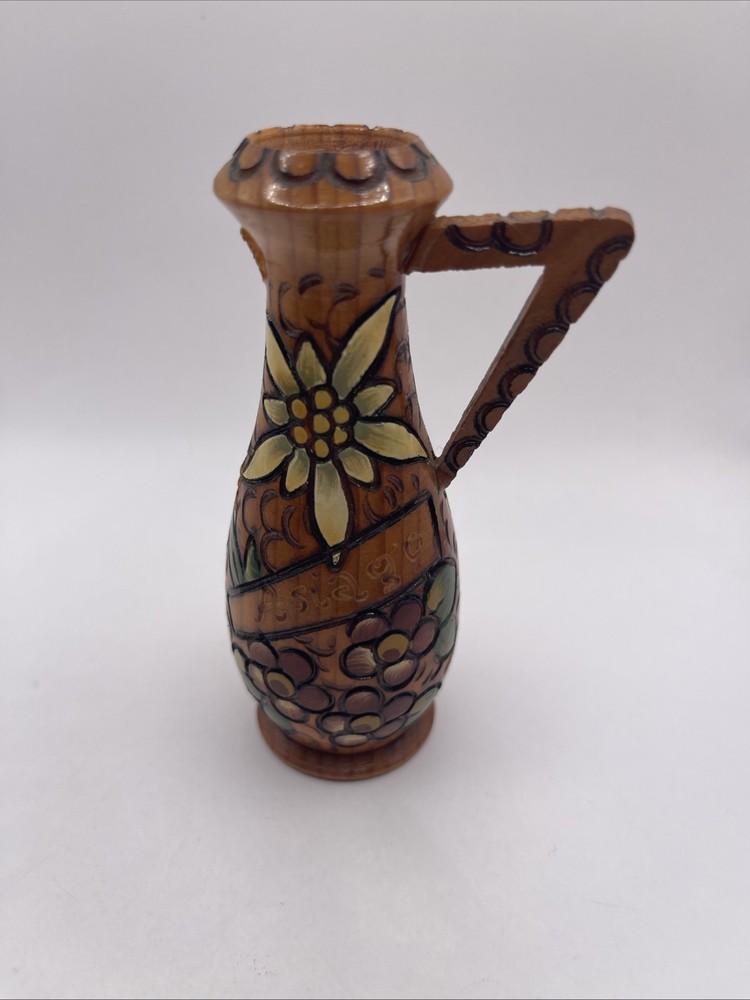 Small Wooden Hand Carved Painted Vase 4”