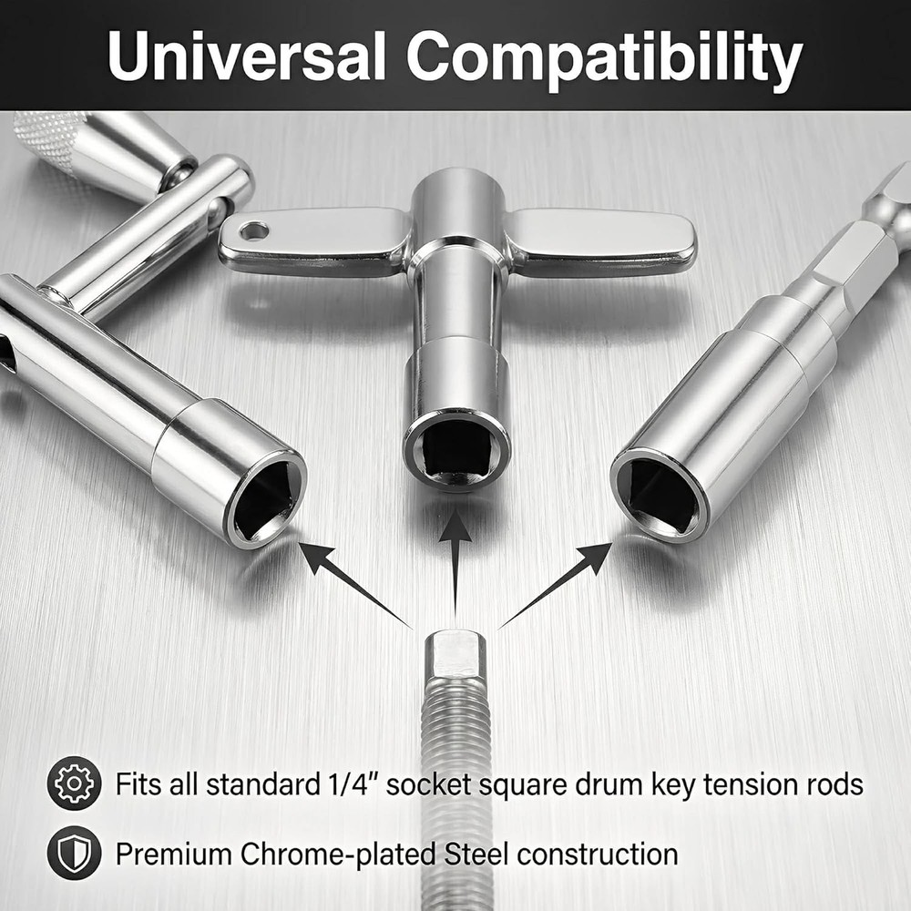 Drum Key Set, Professional Drum Tuning Kit with Drill Bit Adapter, Continuous Mo