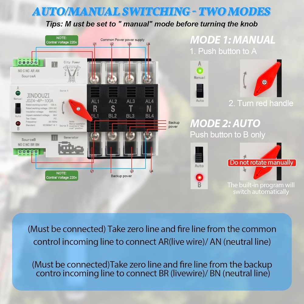 100A Automatic Transfer Switch,220V Generator Transfer Switch,Millisecond Level