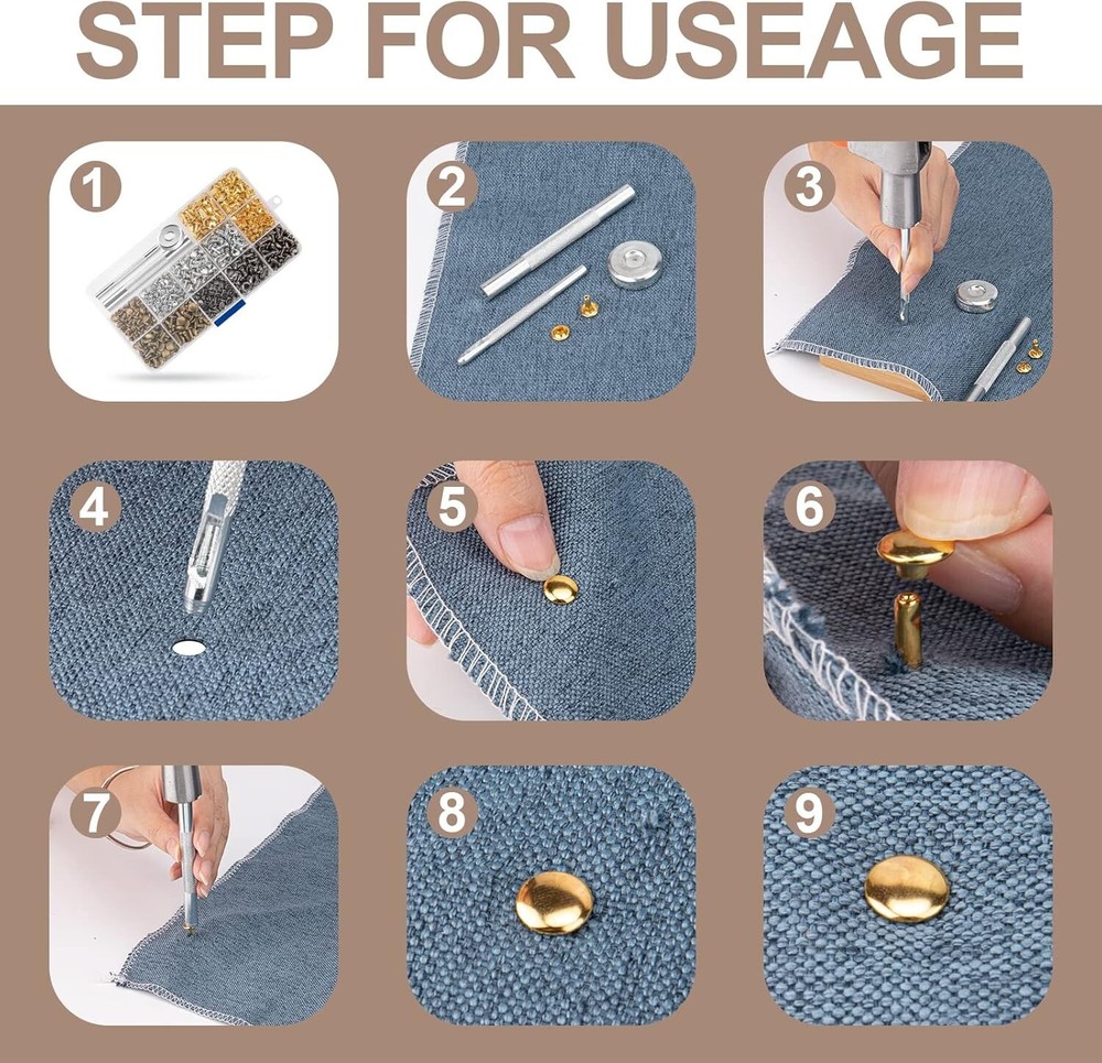 Versatile Leather Rivets Kit - 4 Colors & 3 Sizes Perfect for DIY Projects
