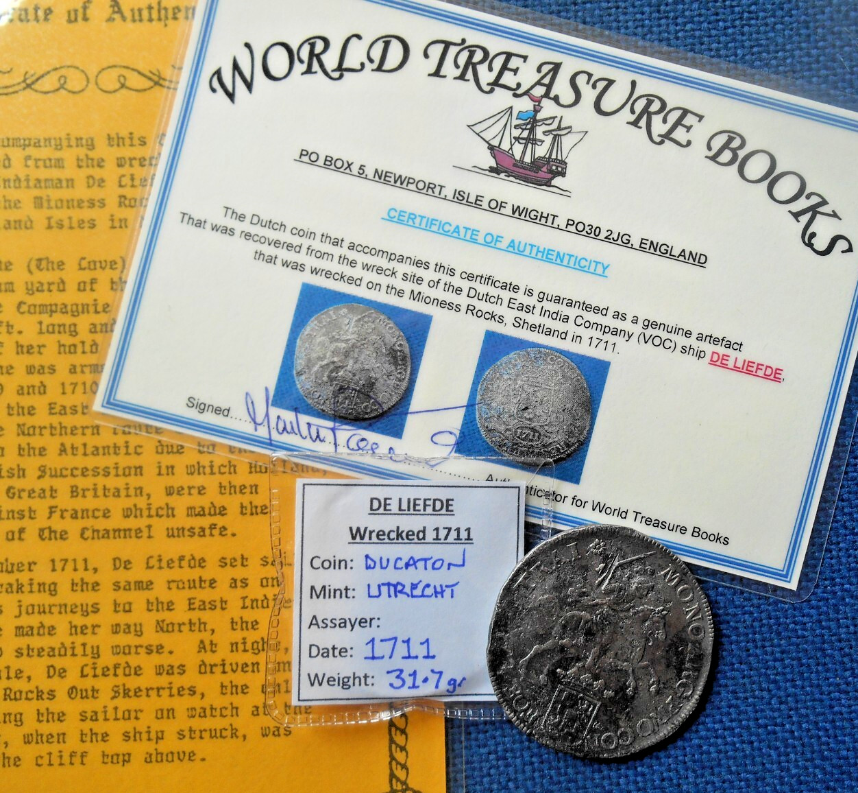 SHIPWRECK treasure SILVER RIDER DUCATON coin DE LIEFDE wreck 1711 VOC Dutch !!