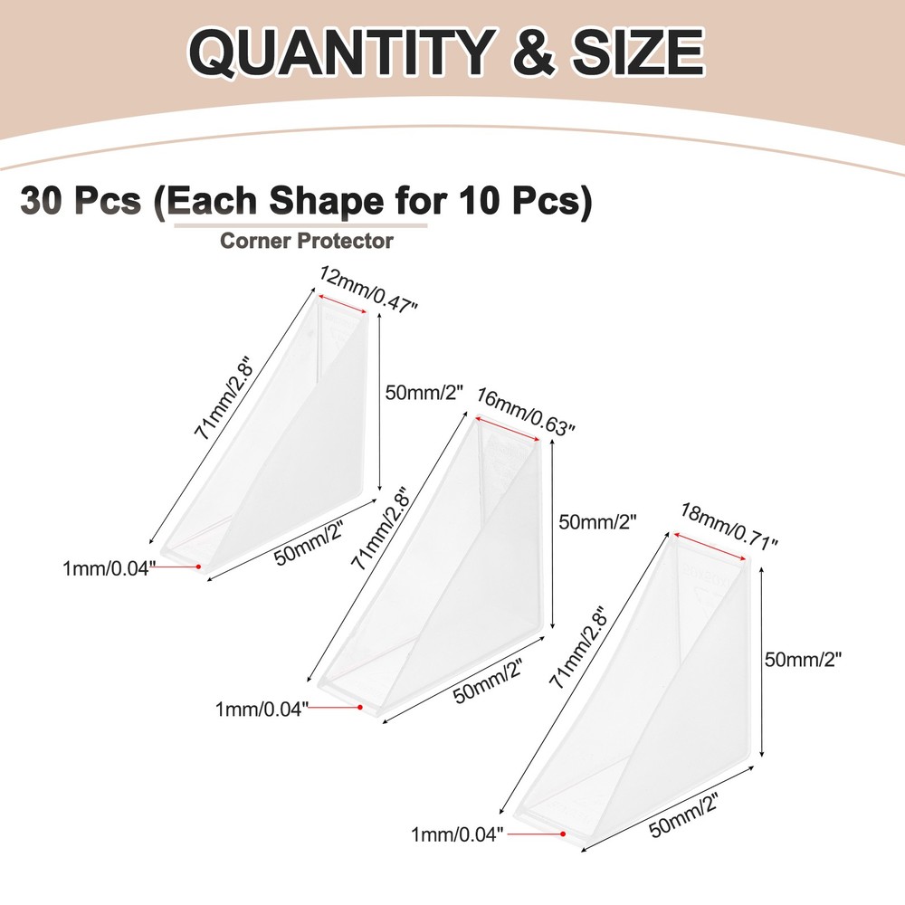 30Pcs Plastic Right Angle Triangle Glass Table Corner Protector, Clear