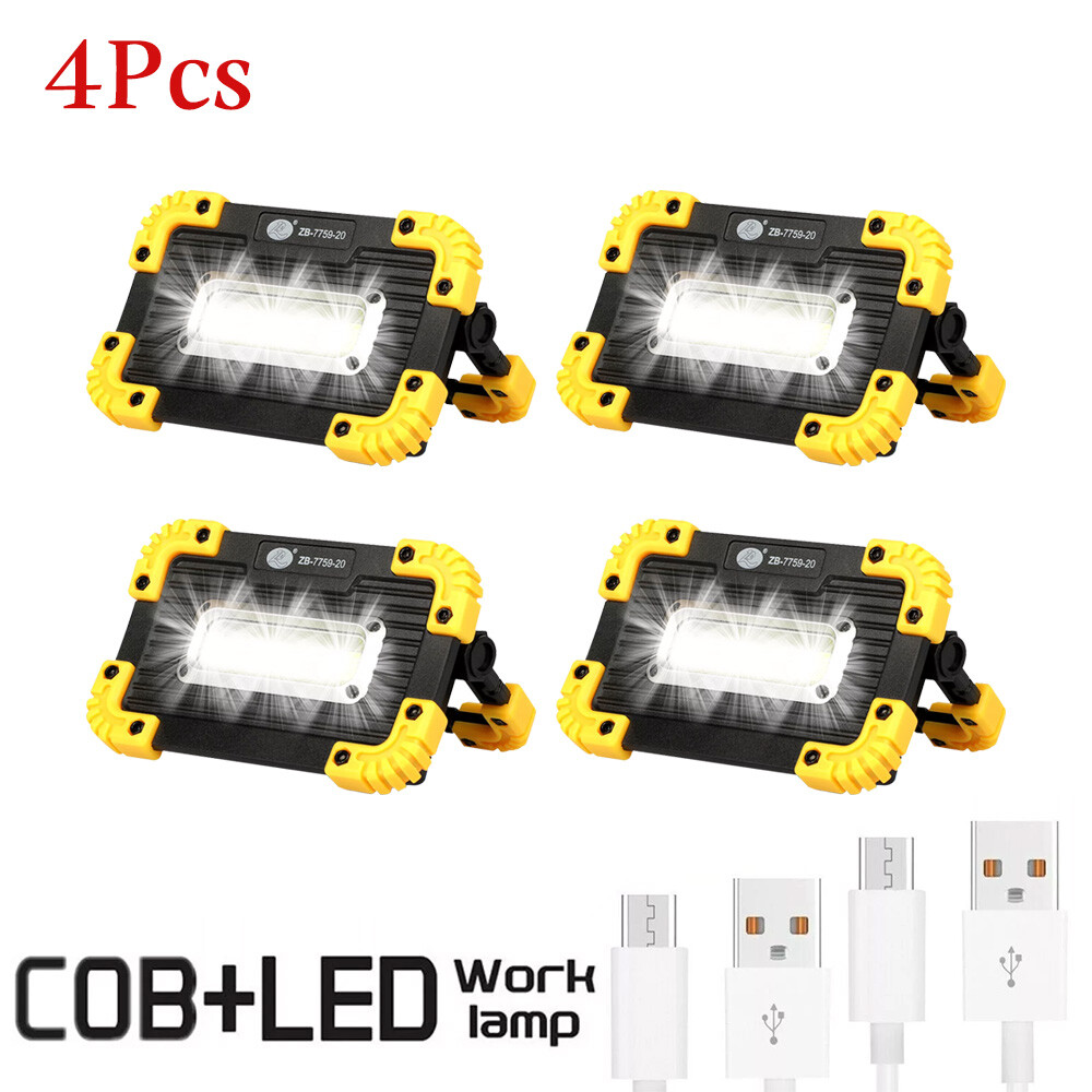 4Pcs LED COB Work Lights Spotlight Floodlight Rechargeable Emergency Flashlight