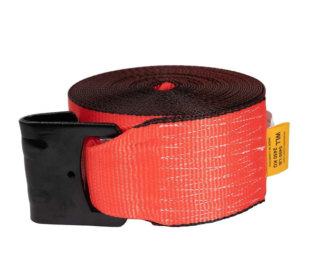 (4 Pack) 4" x 30' Winch Strap with Flat Hook - Red