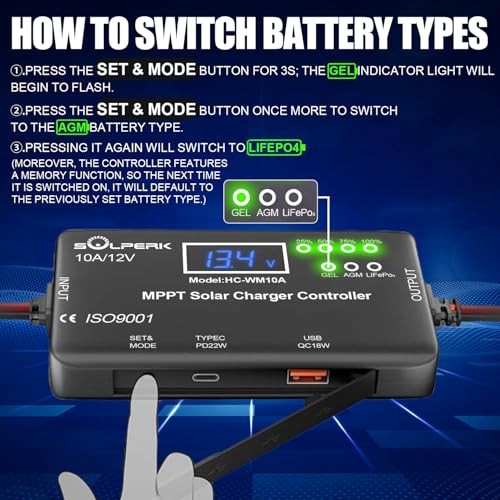 MPPT 10A 12V Solar Charge Controller with LCD Display, Solar Panel Charge