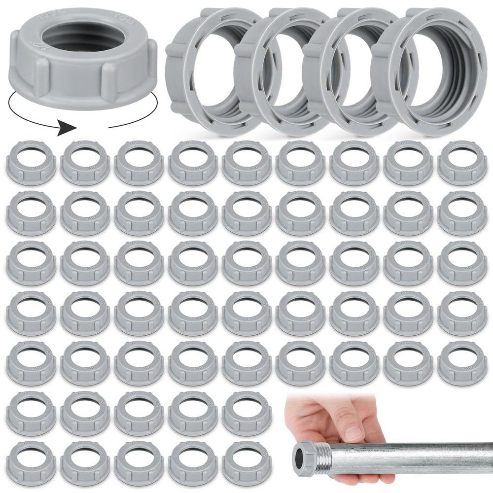 Pushglossy 100 Pcs Plastic Insulating Bushing Threaded 1-1/2 Inch, Gray