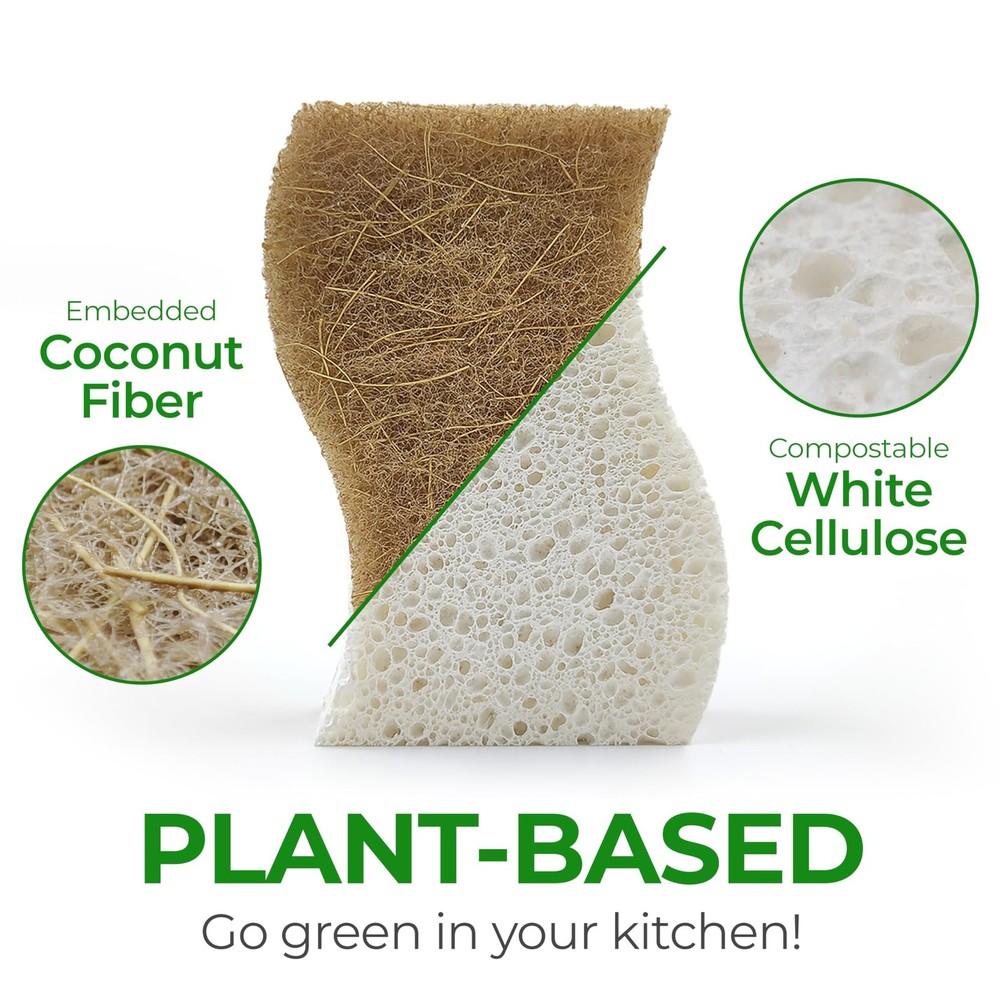 Biodegradable Natural Kitchen Sponge - Compostable Cellulose and Coconut Waln...