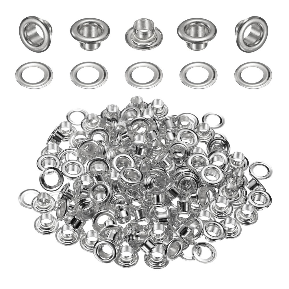 100Set Grommets Eyelets Kit 4mm Brass Eyelets with Washers, Silver
