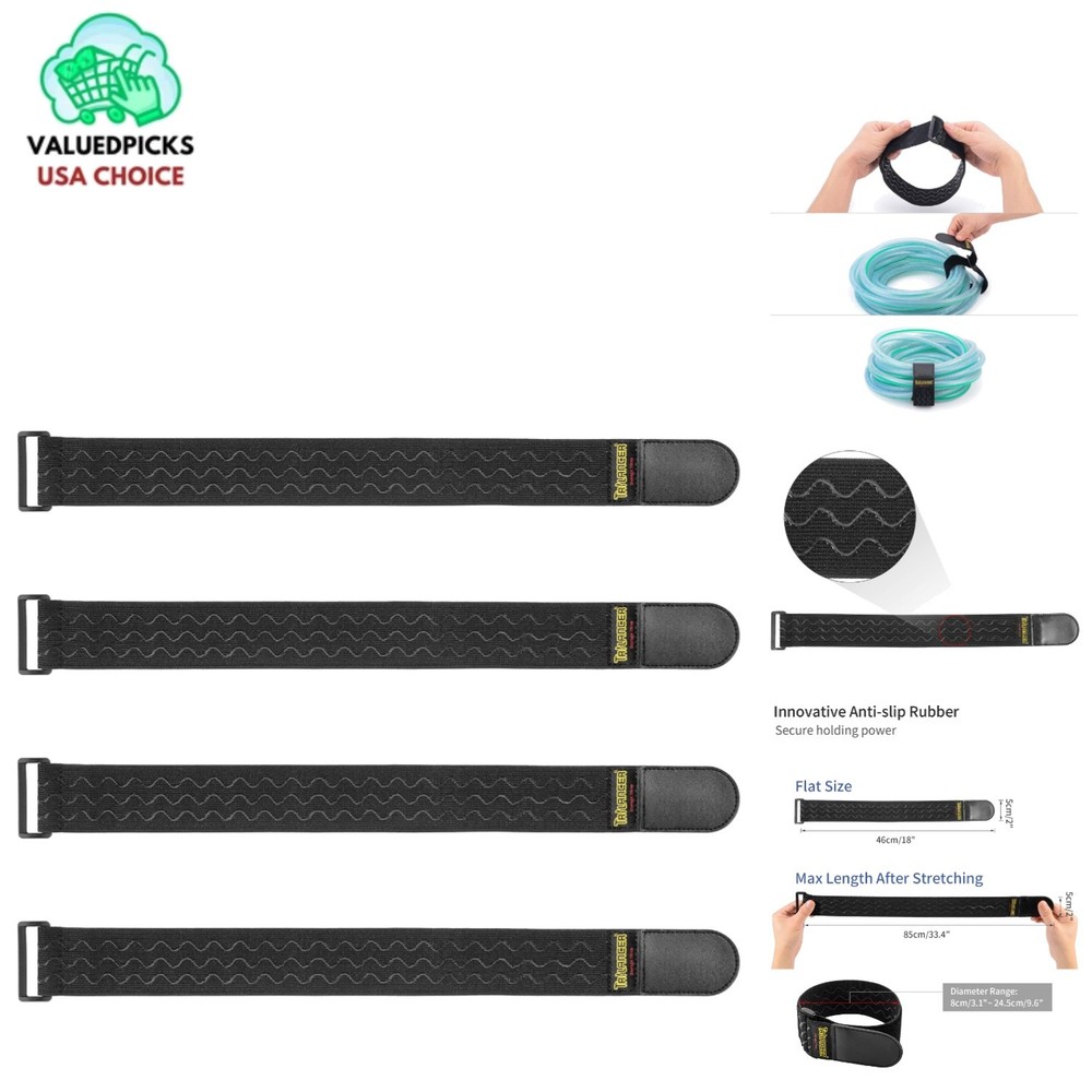 Versatile 2" x 18" Hook and Loop Storage Straps - 4 Pack with Anti-Slip Feature