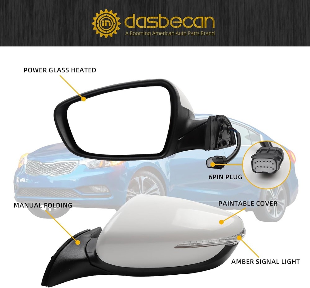 Dasbecan Left Driver Side Mirror Compatible With 2013 Left-6pin, DIY paint