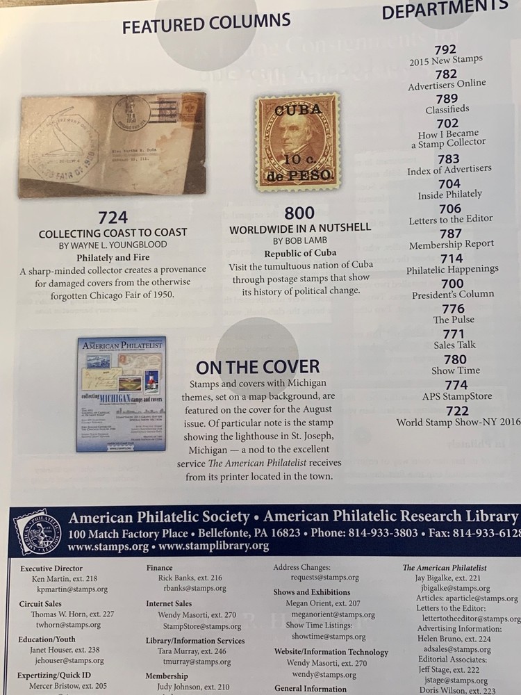 American Philatelist Magazine 2015, August