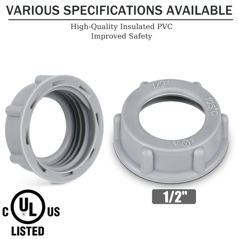 Pushglossy 100 Pcs Plastic Insulating Bushing Threaded 1-1/2 Inch, Gray