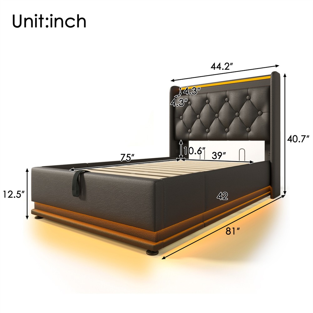 Twin/Full/Queen/King Size Upholstered Platform Bed w/ Hydraulic Storage System