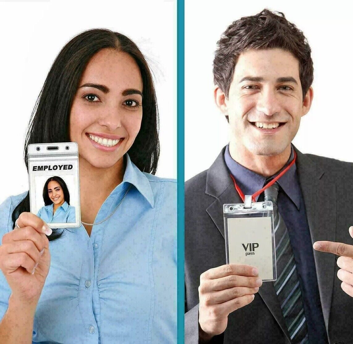 2-Pack Vertical ID Card Holder Clear Plastic Badge Resealable Waterproof credit