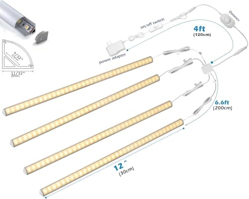V-Shape Under Cabinet Lighting Kit - 4pcs 12" Dimmable Slim LED Warm White