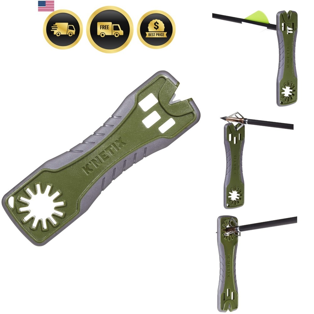 Archery Broadhead Wrench Sharpener Tool Multipurpose 3-in-1 Green