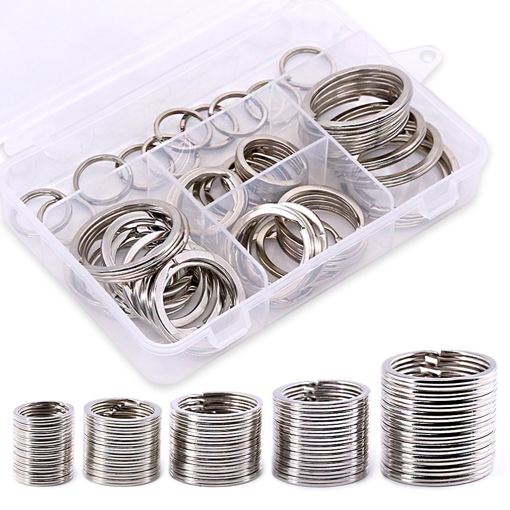 Swpeet 60 Pcs Assorted Multi-Purpose Metal Keychain Rings Split 25, Silver
