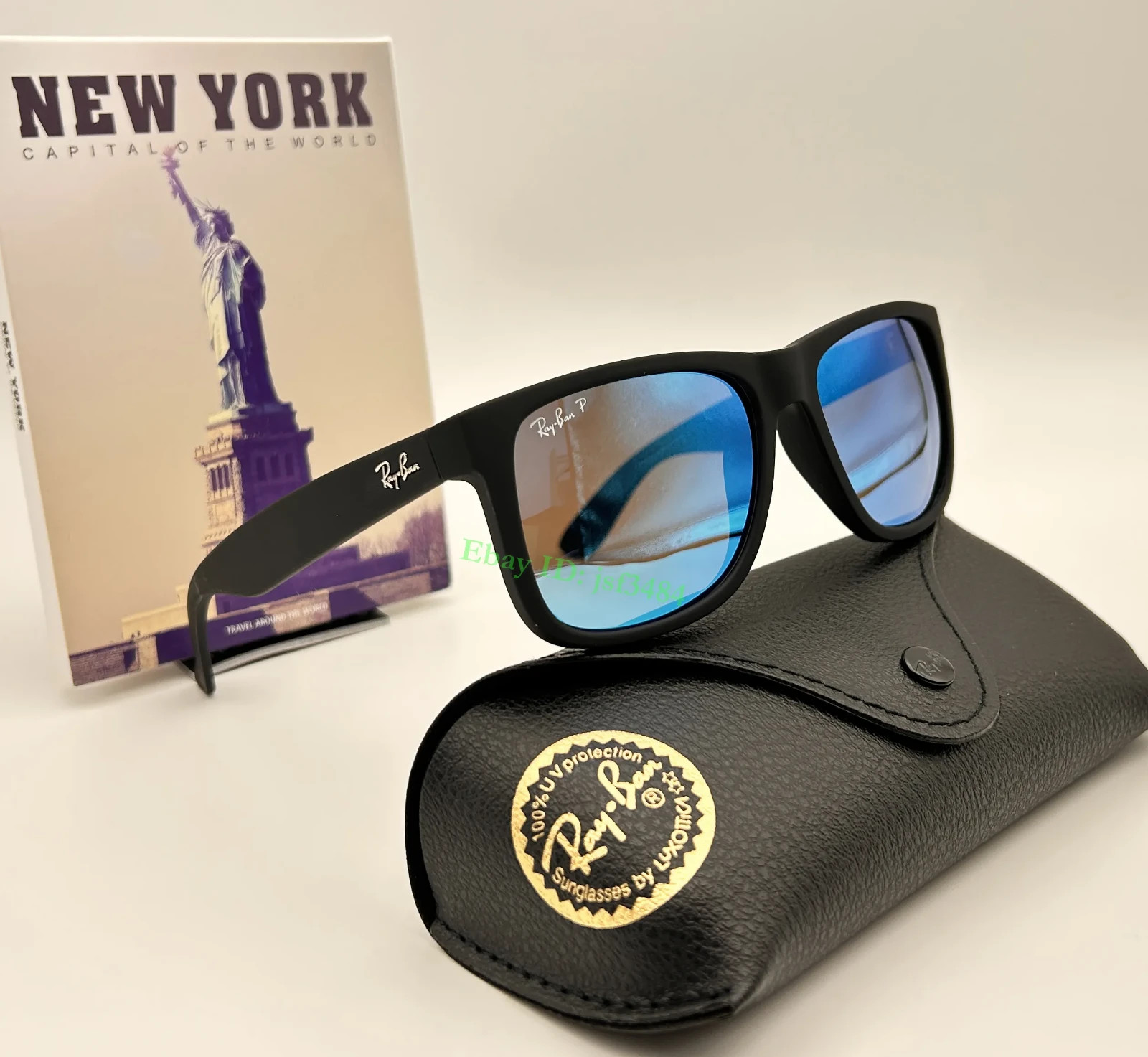 Ray-Ban RB4165 Justin Polarized Sunglasses Matte Black Blue Mirror Lens 54mm Men