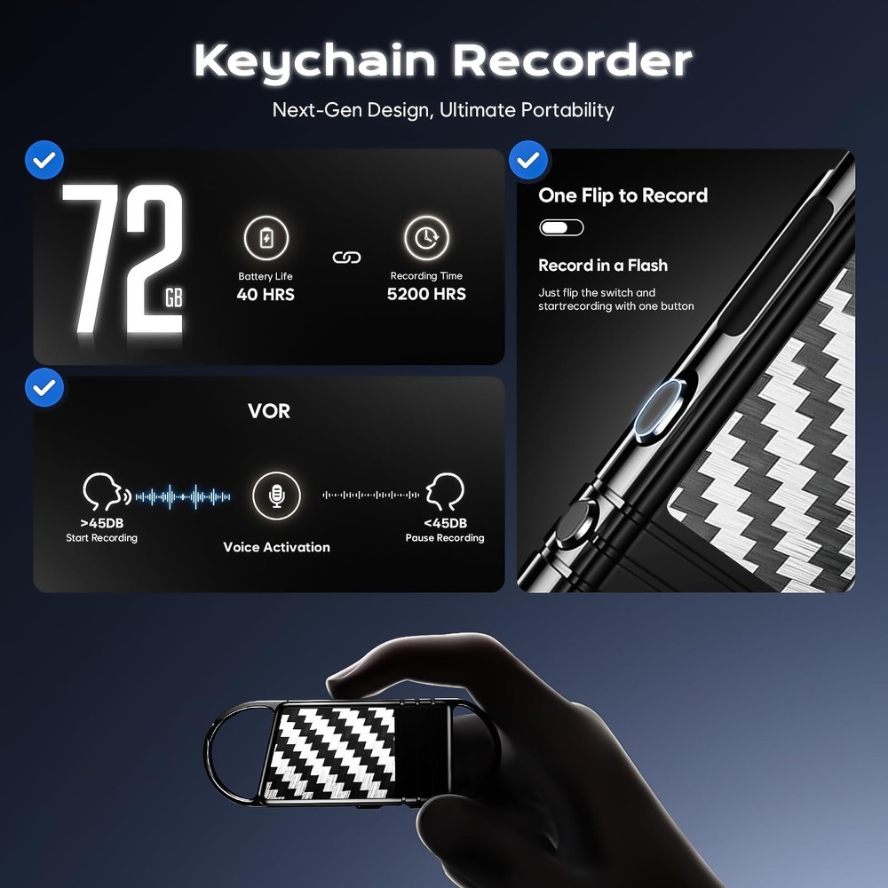 72GB Voice Activated Recorder - Tallkcoder Recording Device with AI-Intellige...