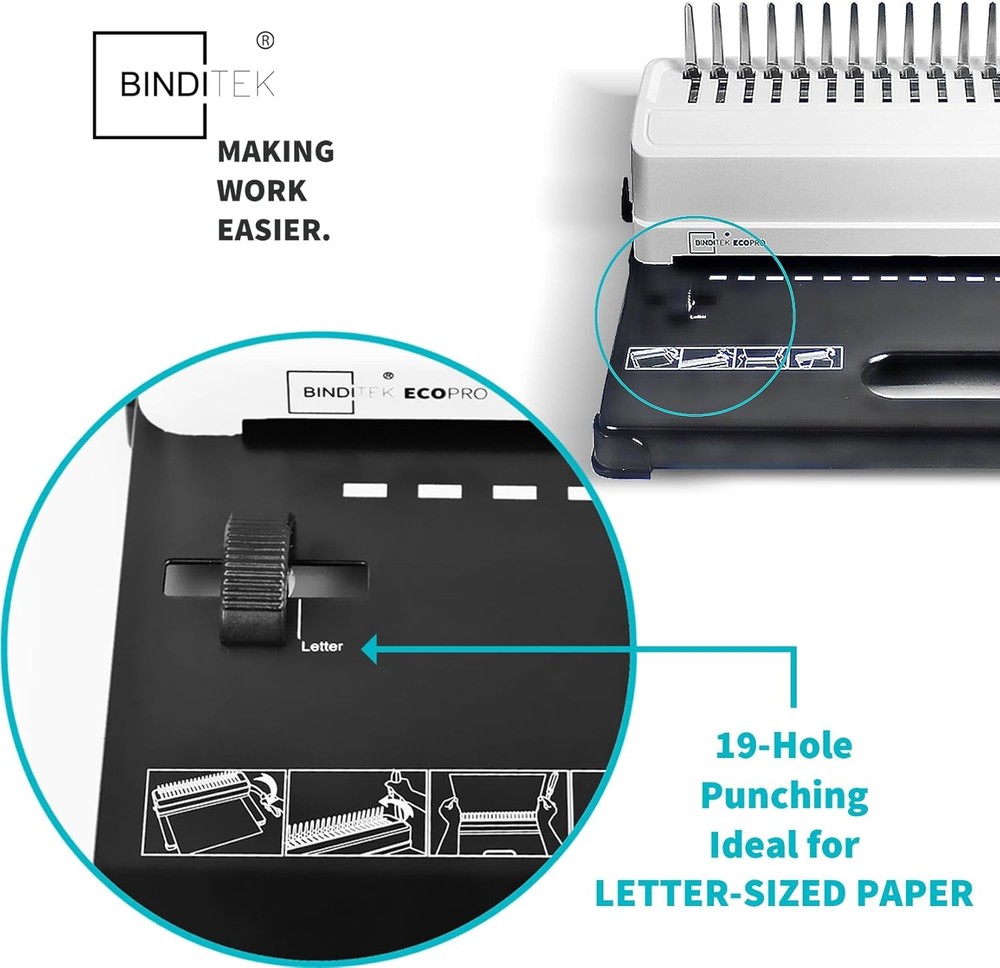 Binditek Binding Machine, 19-Hole, 450 Sheets, Comb Binder ECO + 1/2 COMBS