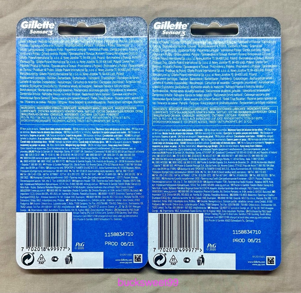 Gillette Sensor 3 Refill Razor Blade Cartridges - 16 Count TOTAL