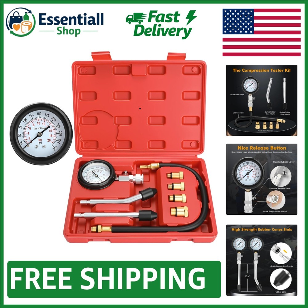 HW0130 8-Piece Automotive Compression Tester Kit - Quick Petrol Engine Checks