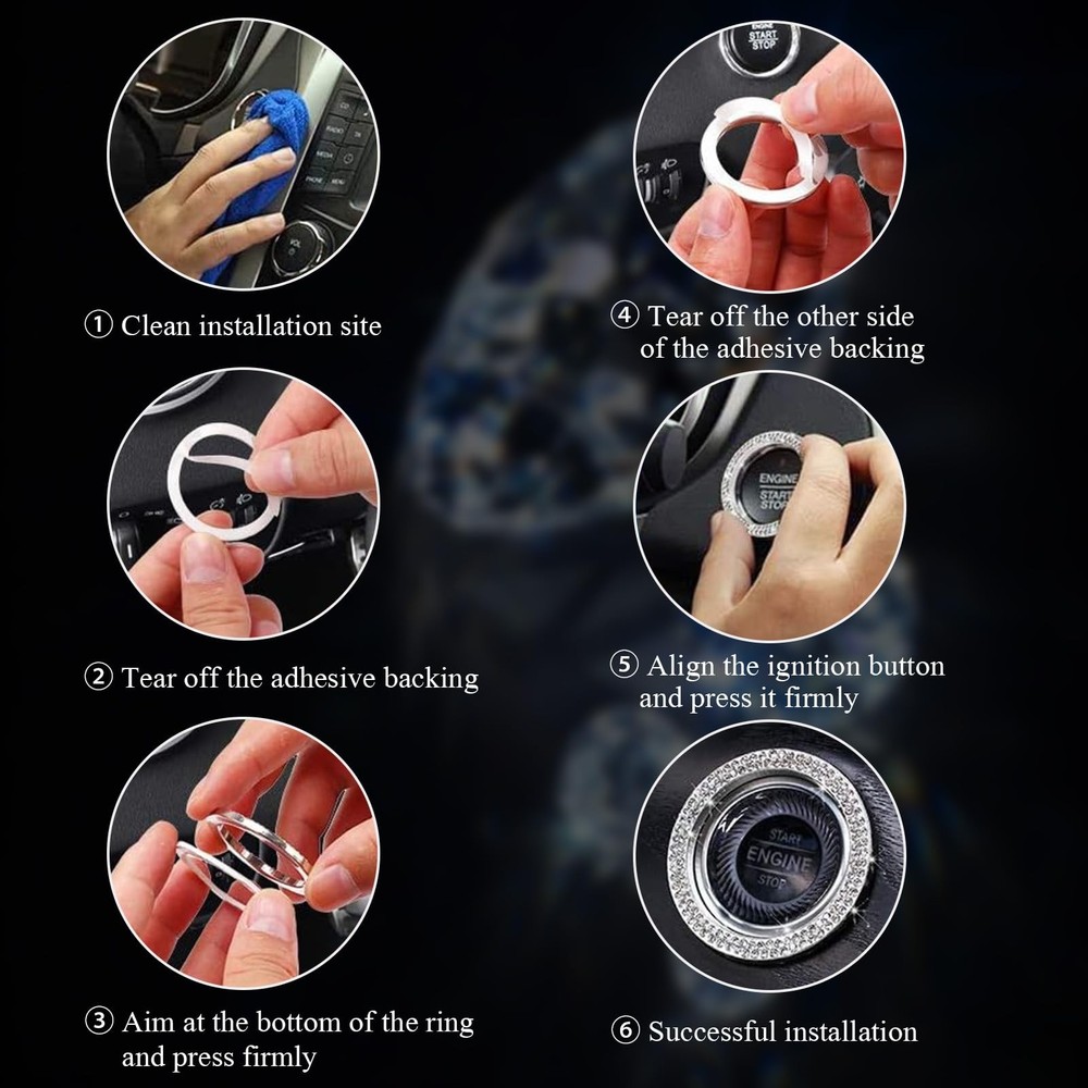 Wevdn Bling Car Engine Start Button Cover, Rhinestone Ring Black&1PCS