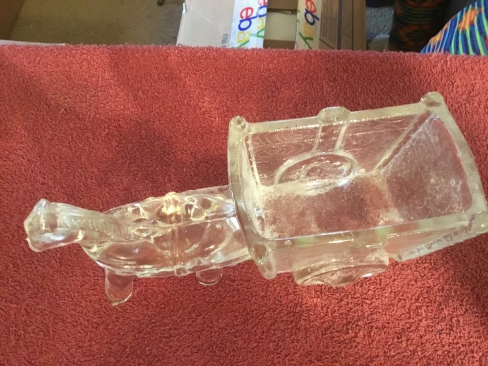 Larger Clear Glass Heavy Donkey Pulling a Wagon Planter