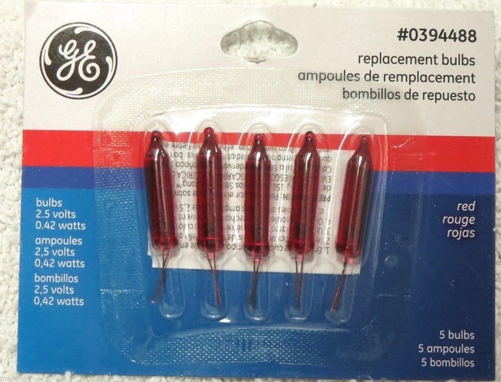 GE 2.5 V Replacement Lights 5 Bulbs, Red