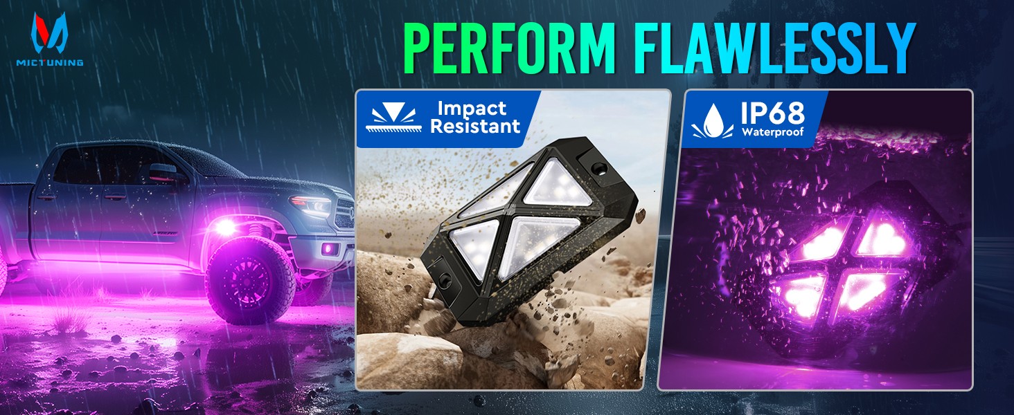 MICTUNING C4 RGBW LED Rock Lights - 12 Pods Full Anglw Underglow Underbody Lamp