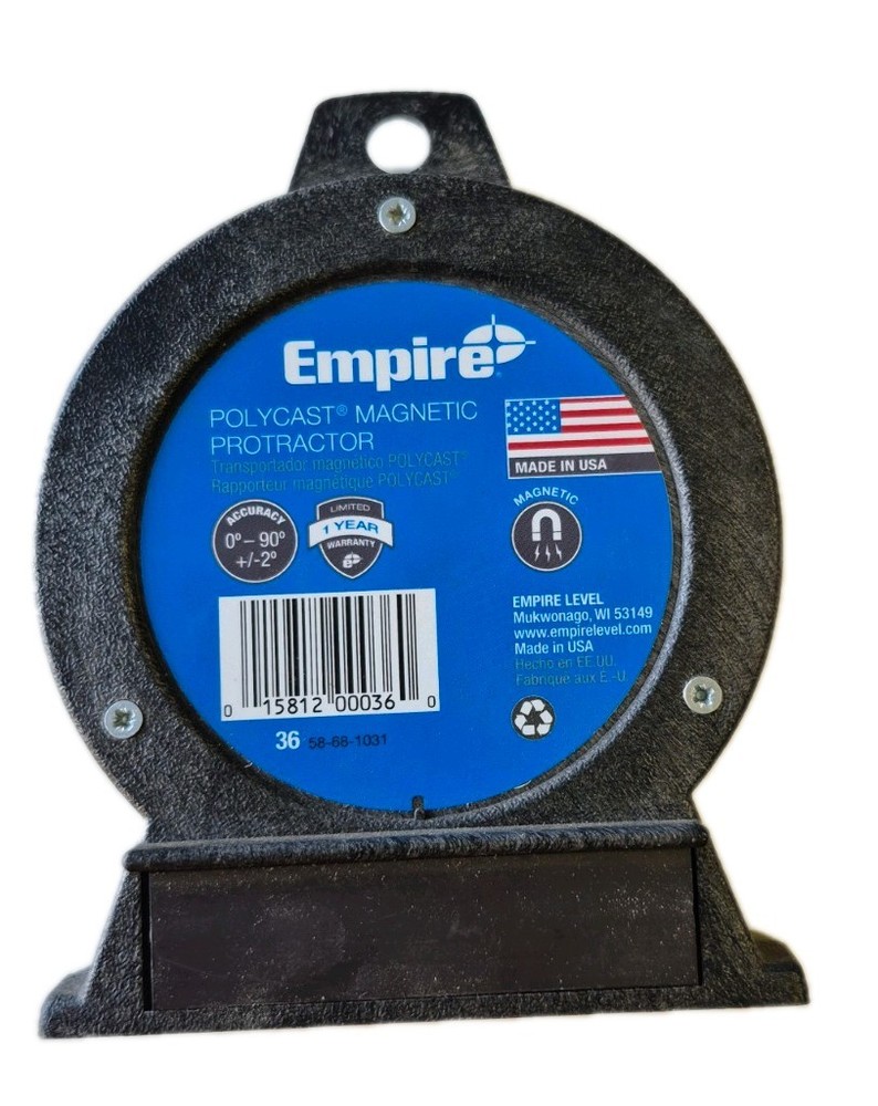 Empire 36 Magnetic Polycast Protractor – 360° Dial, Adjustable Pointer