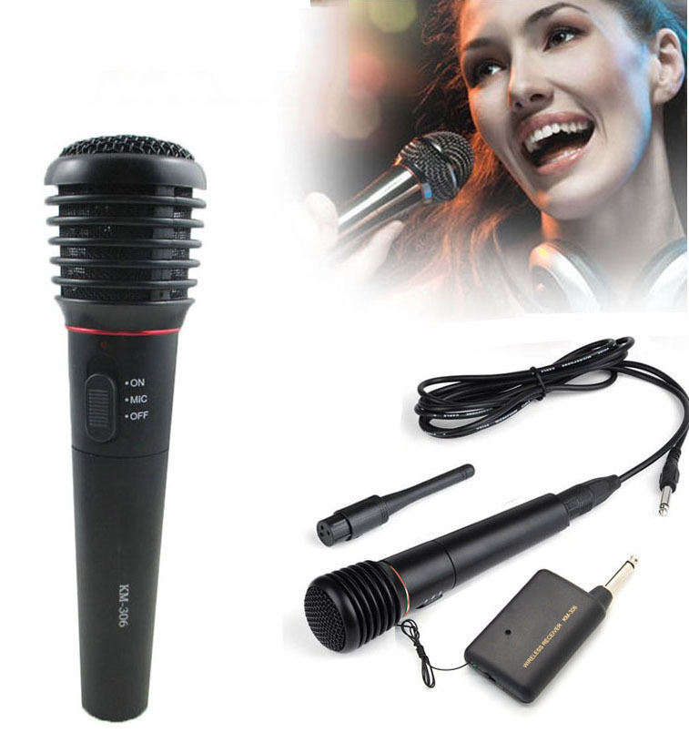 Dynamic Karaoke Vocal Wireless Wired Handheld Microphone Mic FM Receiver System