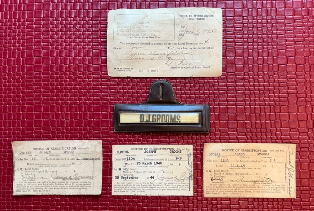 U.S. Army Leather Button Hole Name Tag Holder 1940s Grooms SS Cards