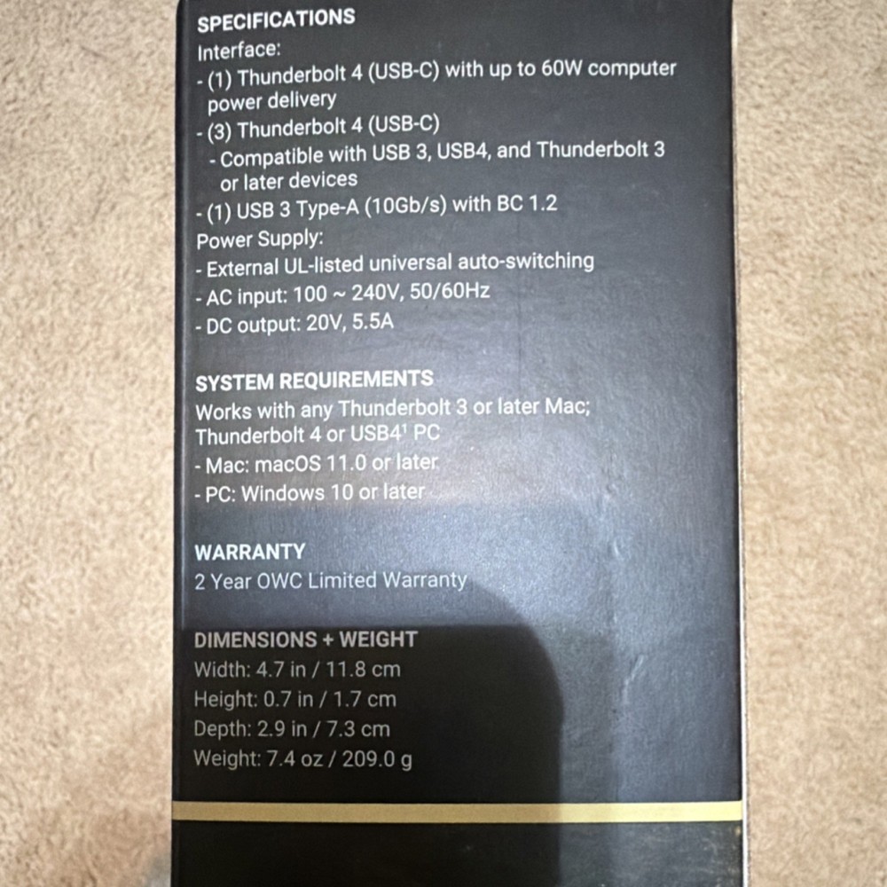 OWC Thunderbolt Hub Docking Station Thunderbolt 4 USB-A Black Gray