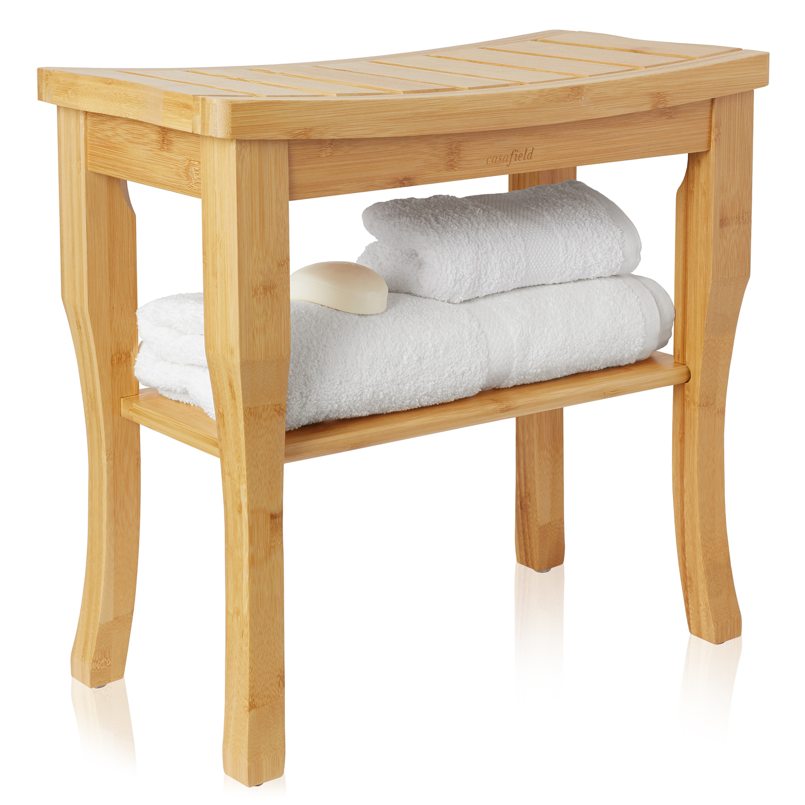 Bamboo Shower Bench with Storage Shelf, Wood Bathroom Spa Stool Seat for Bathtub