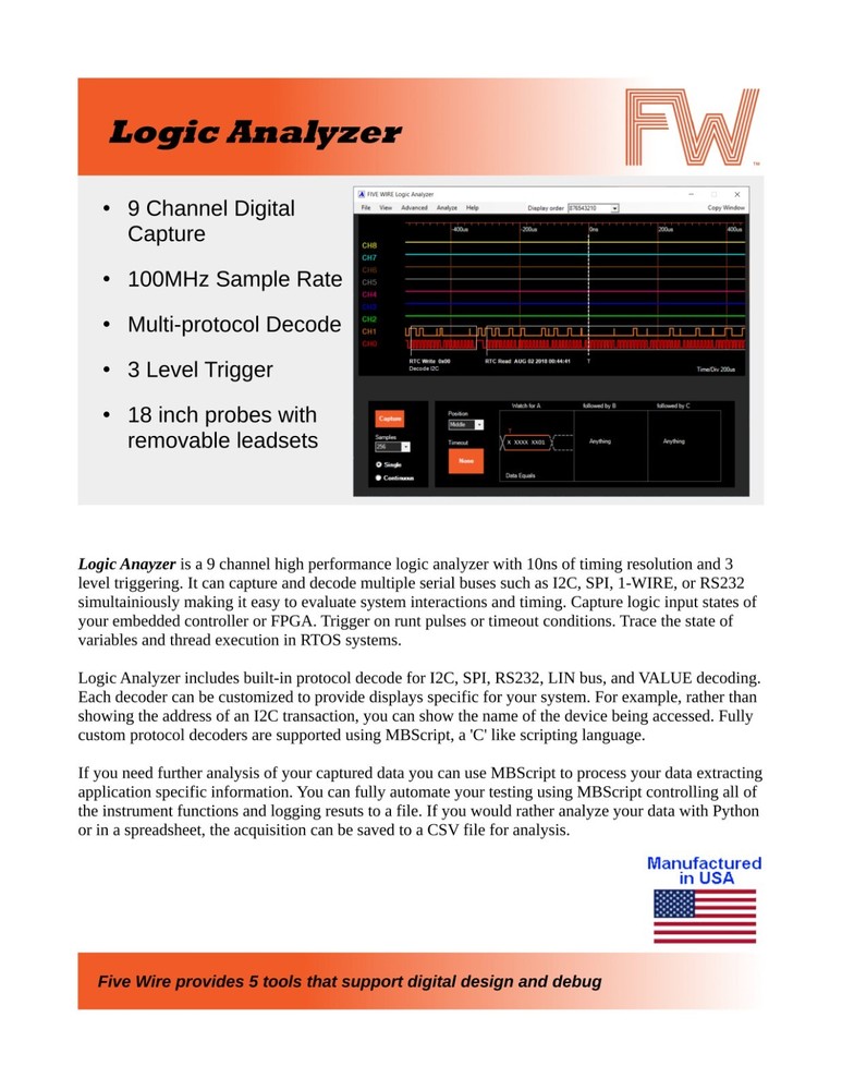 FiveWire Logic Analyzer, Pattern Generator, Arbitrary Waveform Generator