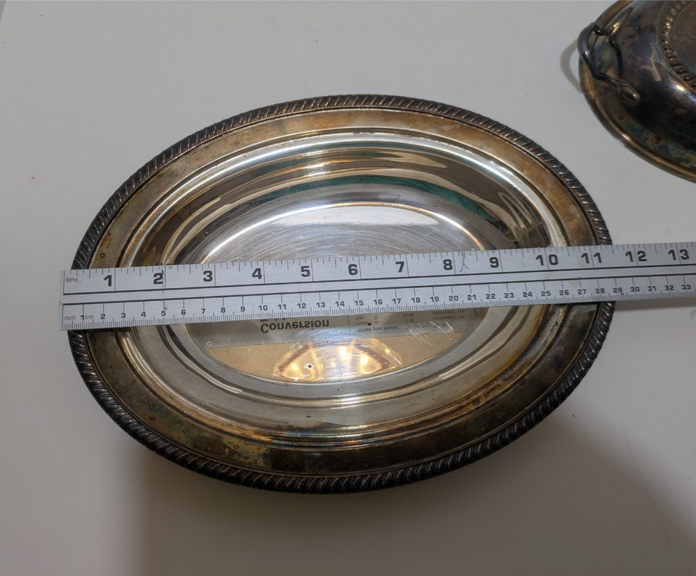 Crescent Silverware Mfg Co Oval Covered Serving Dish # 3157 - 2 Pcs - Monogram G