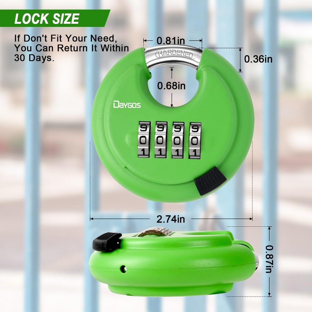 Combination Disc Padlocks for Outdoor - Heavy Duty 4 Digit Code Lock, Combo D...