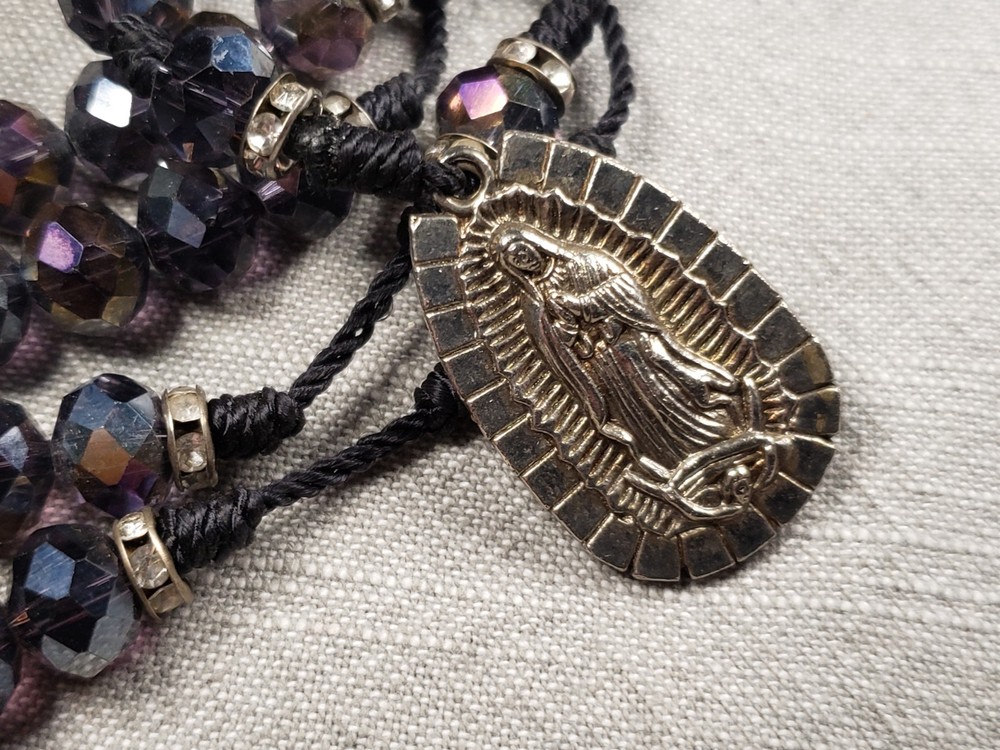 Beautiful Rosary Our Lady Of Guadalupe Black Beads Christian Religious Gift C59