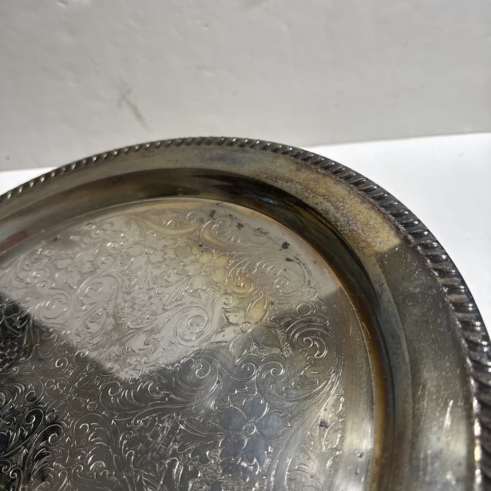 Vintage Silver Plate Serving Tray Floral Pattern 15”