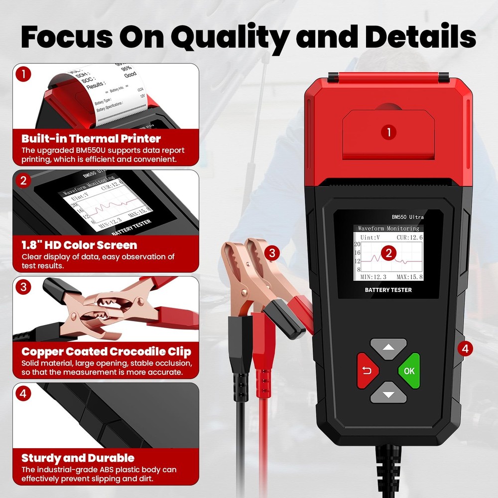 6V 12V 24V Car Battery Load Tester Auto Charging System Analyzer with Printer US