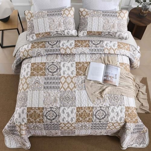 Boho Quilt Set Size Patchwork Plaid Bedspread Bedding Sets Paisley Queen Blue