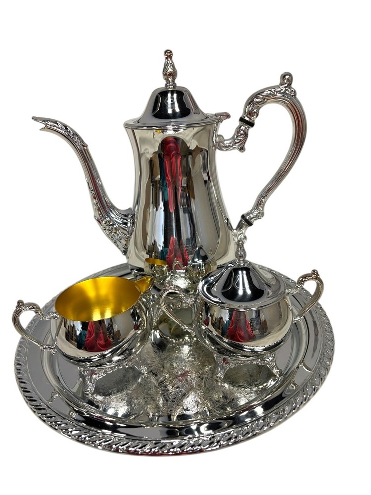 NEW Oneida Silver plate Coffee Pot Creamer Sugar Tray 4 Pc