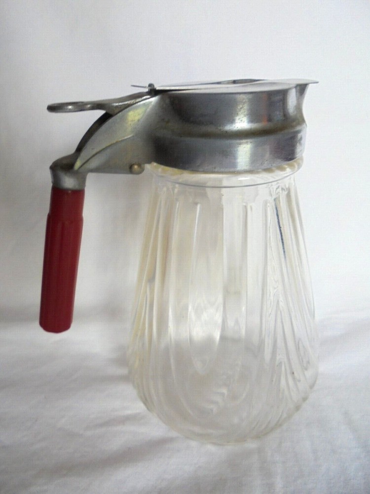 Vintage Red Bakelite Handle Art Deco Syrup Pitcher